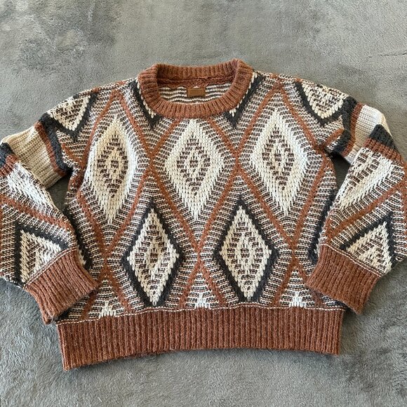 Pol Sweaters - Pol Chunky 3D Knit Eyelash Diamond Sweater Women's LARGE Brown